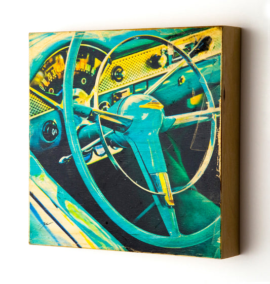 Interior of a 1955 Teal Chevy